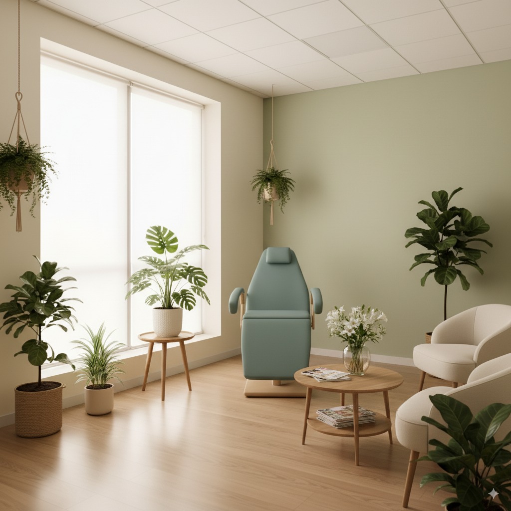 Sala de espera cómoda y limpia en la clínica ginecológica